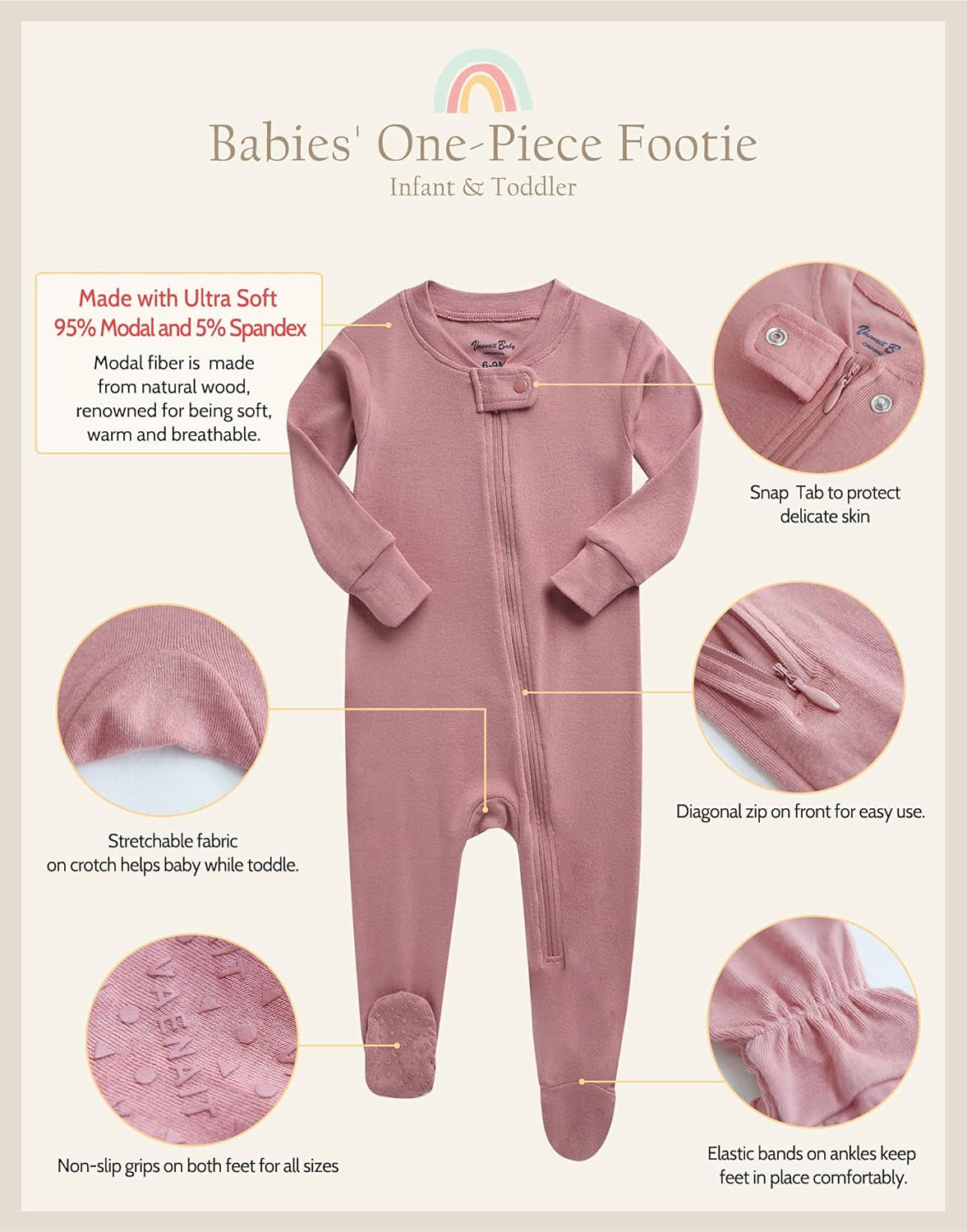 Infant Toddler Boys Girls Footed One-Piece Sleep and Play Premium Modal Pajamas 1-2 Pieces