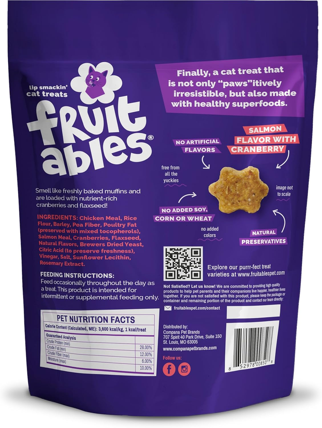 Cat Treats, Healthy Treats for Cats, Low Calorie and Packed with Protein, Crunchy Biscuits, No Wheat, Corn or Soy, Made with Real Salmon and Cranberry, 2.5Oz
