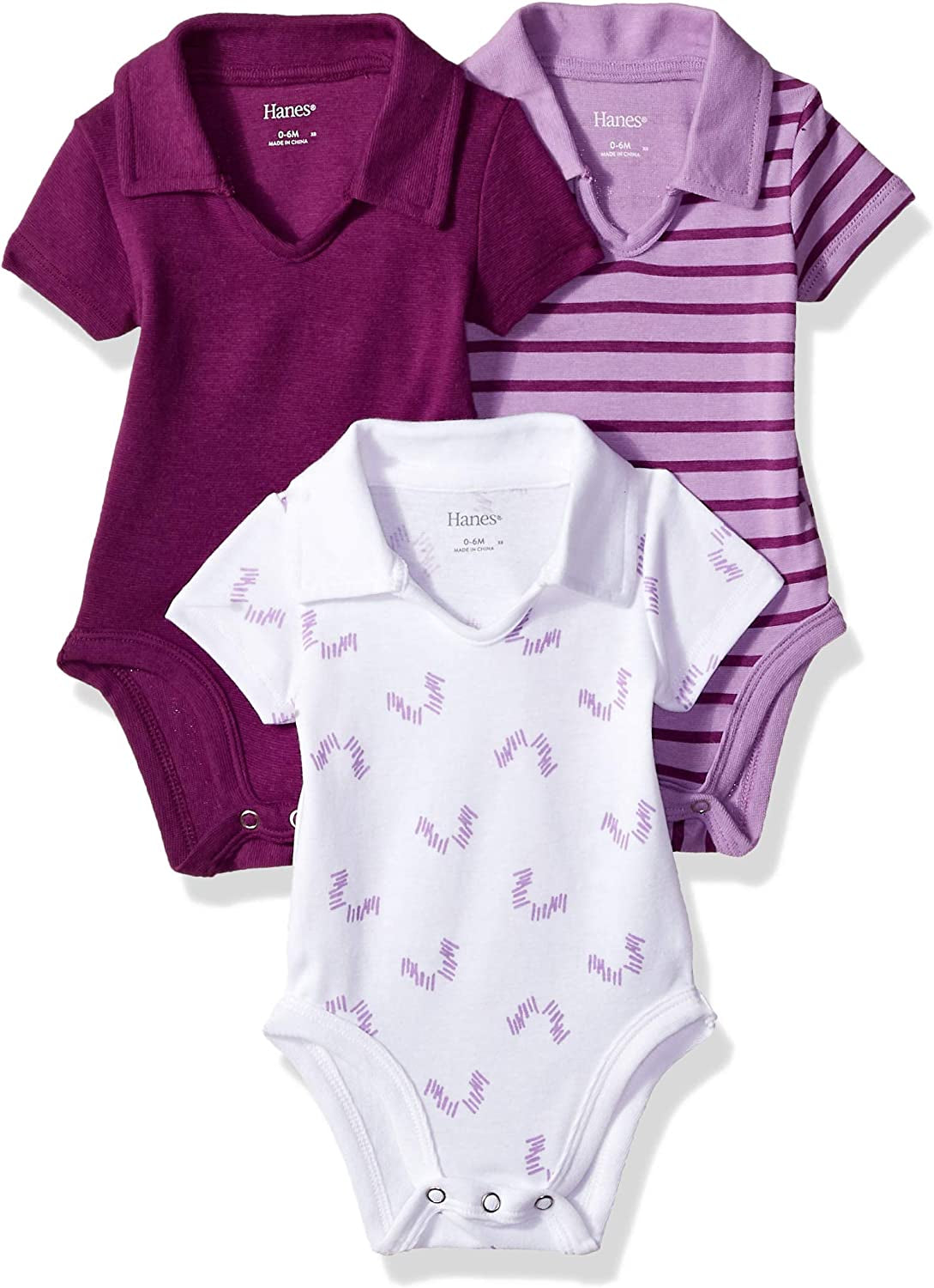 Unisex Baby Ultimate Flexy 3 Pack Short Sleeve Polo Bodysuits Layette Set, Purple Fun, 6-12 Months US