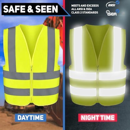 High Visibility Safety Vest ANSI Class 2, No Pocket, Neon Yellow, Large (L)