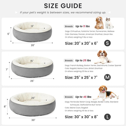 round Donut Cat and Dog Cushion Bed, 20In Bed for Cats or Small Dogs, Anti-Slip & Water-Resistant Bottom, Super Soft Durable Fabric Pet Beds, Washable Luxury Cat & Dog Bed Gray