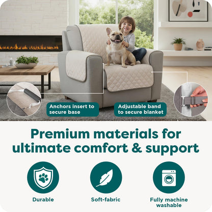 Water-Resistant Sofa Cover for Dogs & Cats, Reversible Couch Protector with Secure Straps and Pinsonic Quilted Fabric, Machine Washable Couch Cover, Large Sofa, Gray Mist