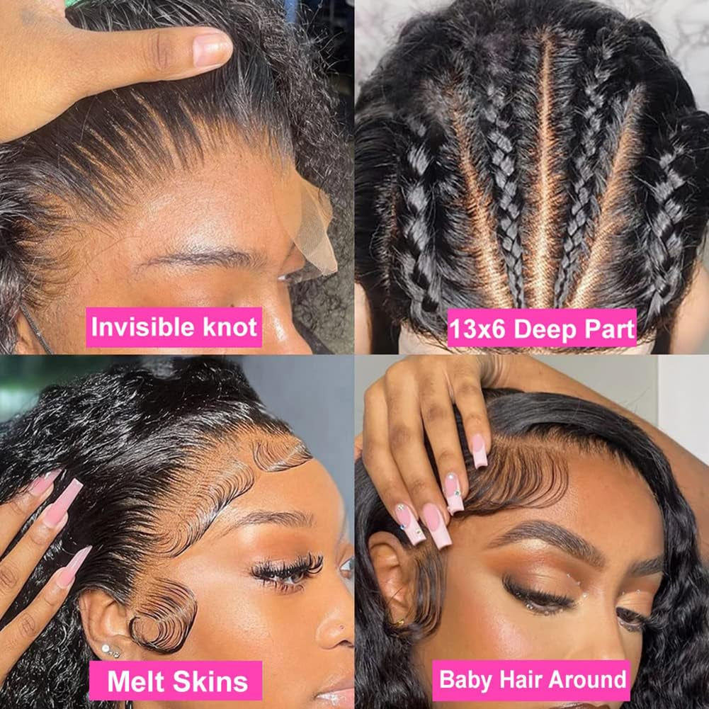 13X6 Lace Front Wigs Human Hair 14 Inch Deep Wave Lace Front Wigs Human Hair Pre Plucked 200 Density Deep Wave HD Lace Frontal Wig Deep Curly Wig for Black Women