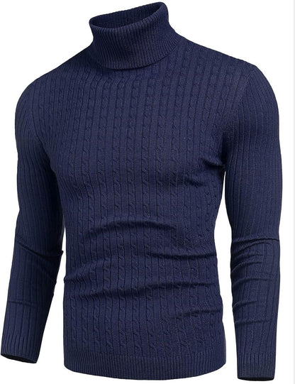 Mens Slim Fit Turtleneck Sweater Cable Knit Thermal Pullover Sweater
