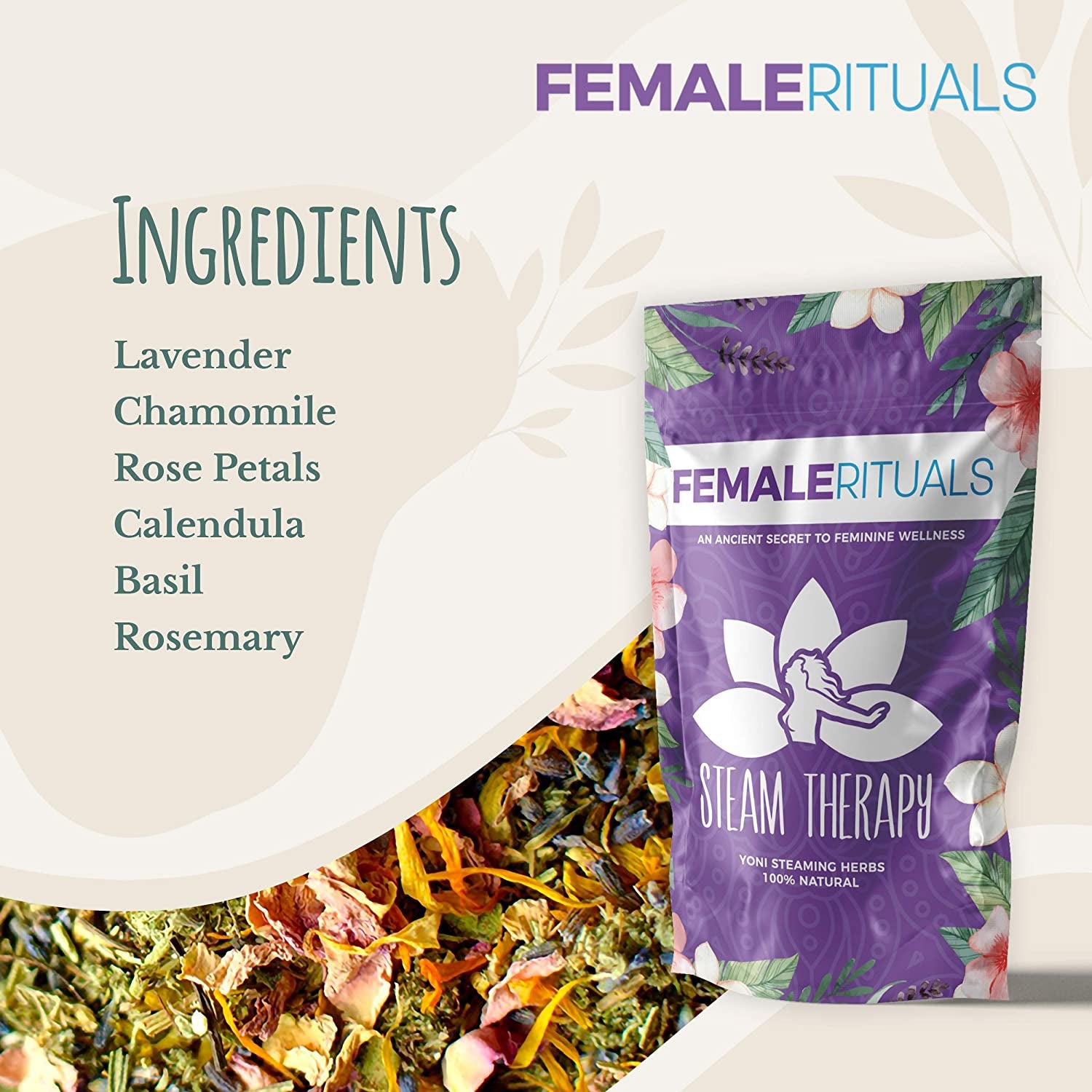 Yoni Steam Herbs (2Oz) Natural Vaginal Steam Blend to Detox & Cleanse - Yoni Vaginal Steam Kit for Menstrual Support, Cleanse, PH Balance & Vaginal Dryness - Gentle Yoni Herbs for Steaming Herb Mix