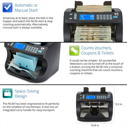 Bill Value Counter & Counterfeit Detector - Money Cash Currency Machine (NC40)