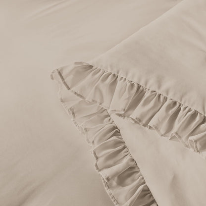 Wheat Ruffled Comforter King(104X90Inch), 3 Pieces(1 Ruffle Comforter and 2 Pillowcases) Vintage Ruffle Fringe Comforter, Farmhouse Rustic Polyester down Alternative Bedding Comforter Set