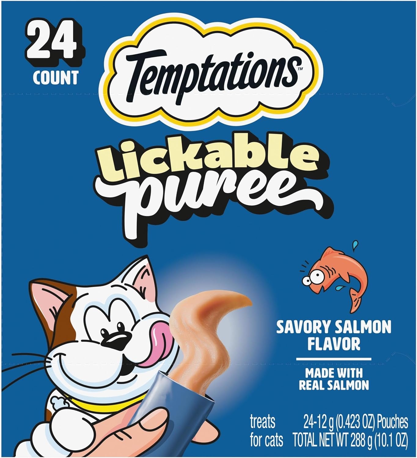 Creamy Puree Squeezable Lickable Cat Treats, Wet Cat Treats with Salmon, 0.42 Oz. Tubes, 24 Count - Packaging May Vary