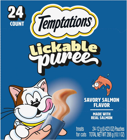 Creamy Puree Squeezable Lickable Cat Treats, Wet Cat Treats with Salmon, 0.42 Oz. Tubes, 24 Count - Packaging May Vary
