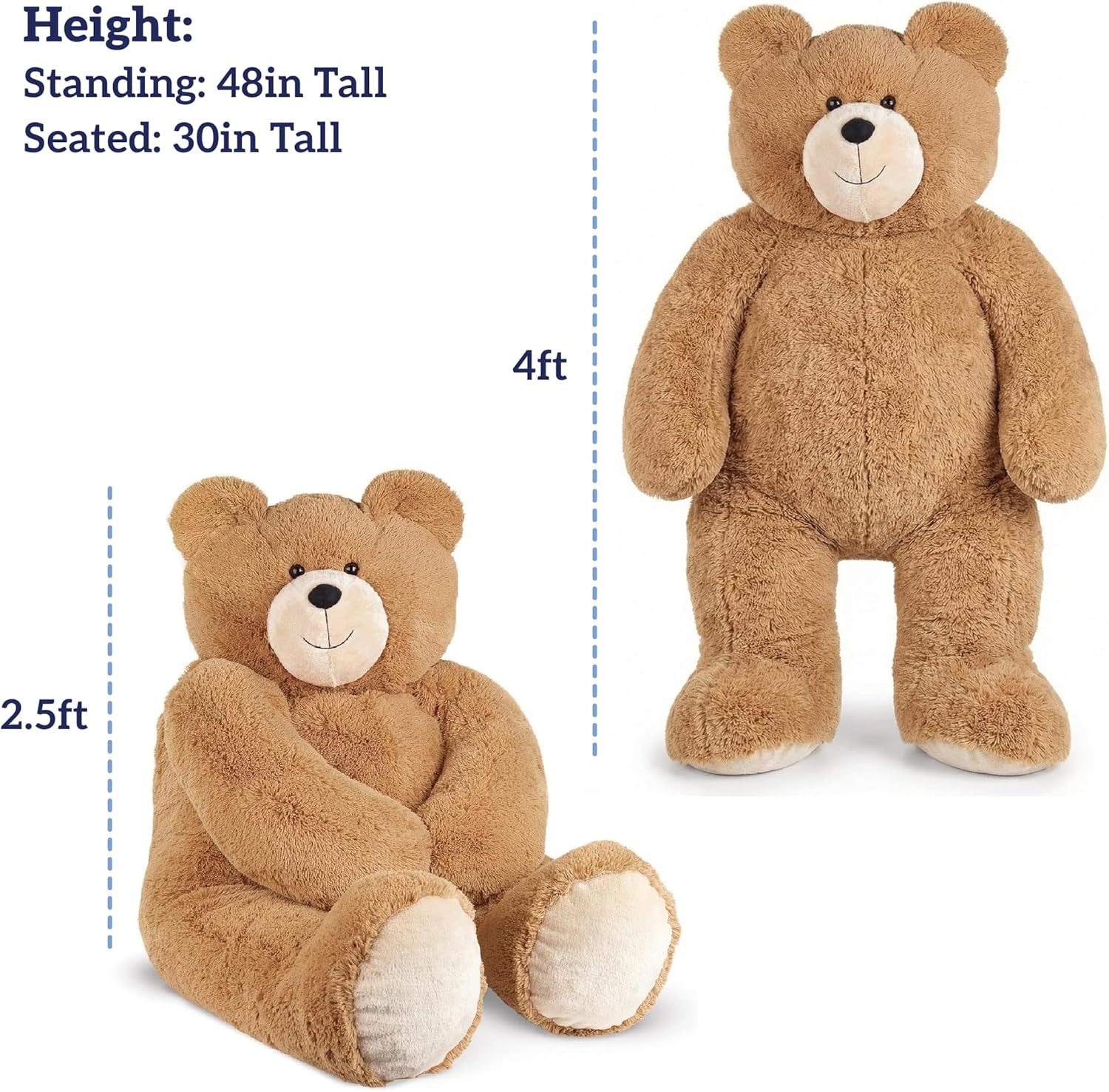 | Giant Stuffed Animal | Eco Friendly Big Teddy Bear, Stuffed in Vermont USA | 4 FT | Plush Gift for Kids & Adults | Big Bear Collection