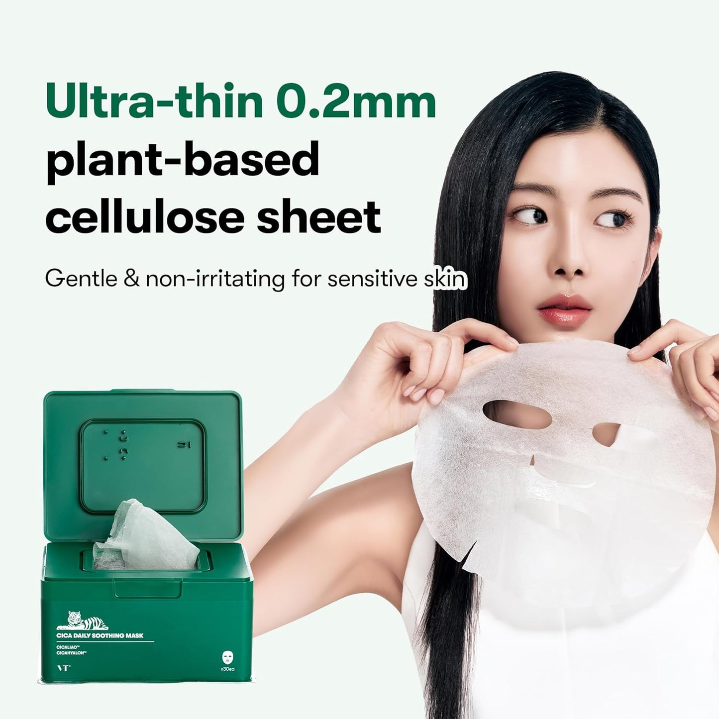 CICA Daily Soothing Mask, 30 Sheet Face Masks for Sensitive Skin, Centella Asiatica & Triple Hyaluronic Acid, Hydrating Korean Sheet Mask for Redness, Dryness & Skin Barrier Care